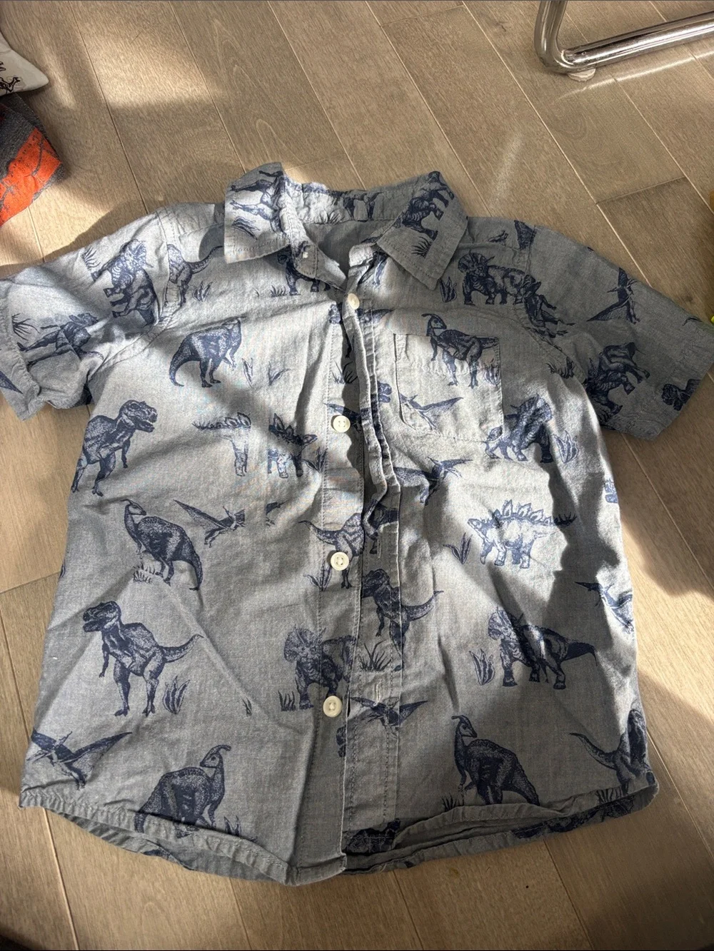 The Children's Place Light Blue and Navy Dinosaur Button-Down Shirt